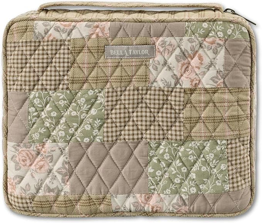 Bella Taylor Quilted Bible Cover for Women - Large Study Bible Case - Cameo Rose Patchwork