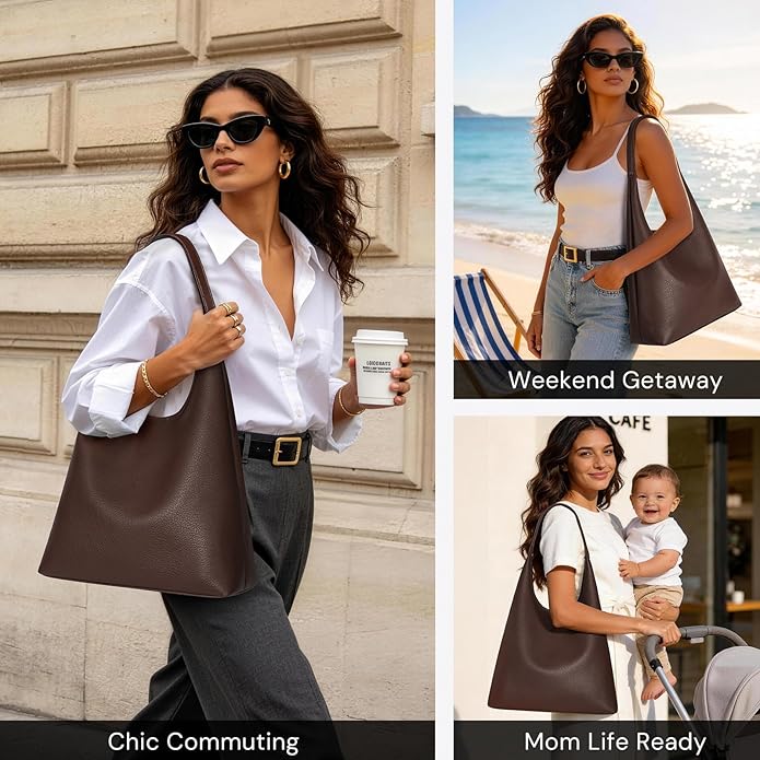 Hobo Bag for Women, Large Slouchy Shoulder Bag, Soft Vegan Leather Everyday Tote Purse, Stylish Handbag Fits 13.6'' Laptop