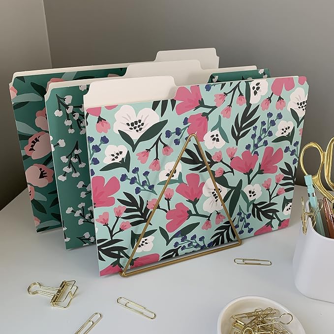 Cute File Folders, Set of 24 3-Tab Letter Size Decorative File Folders Boho Manilla 8.5 x 11 – Pretty Designer Home Office School Supplies (Blossom)