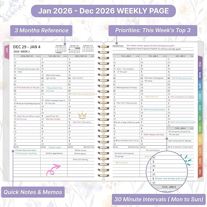 2026 Appointment Book, 30 Minutes-Hourly, Weekly ＆ Monthly Calendar Planner 2026, Jan 2026 - Dec 2026, 6.2'' x 8.4'', 2026 Daily Planner with Tabs ＆Pocket, Flexible Cover, Great for Office, Home, School