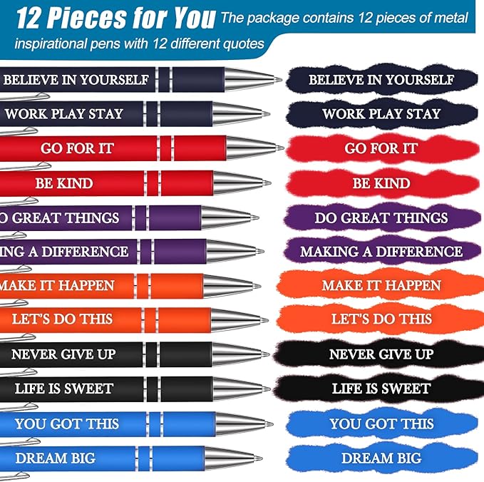 Zonon 12 Pcs Inspirational Pens Gift Set Funny Ballpoint Pen with Stylus Tip Motivational Graduation Gifts Bulk for Teacher Coworkers Nurse School Office Supplies(Rainbow Colors,Classic Style)