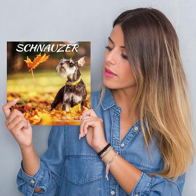2026 Wall Calendar,Schnauzer Wall Calendar, 12" x 24" Open,Family Planner Calendar Organizer with Schnauzer Images, for Dogs Lovers