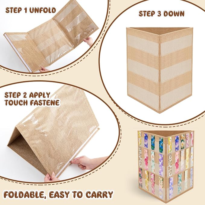 Faccito Bookmark Display Stand, Three-Sided Portable Holder with Multi-View Display, Linen Fabric Desktop Rack for Bookmarks, Valentine-Themed Designs, Craft Fairs, Handmade Vendors