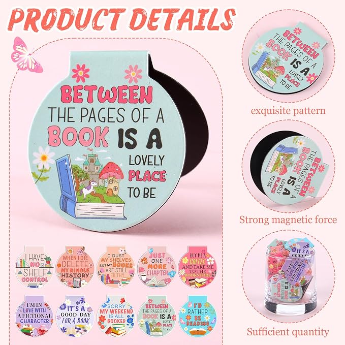 AmazingSpark 50 Pcs Flowers Magnetic Bookmarks Bulk Magnet Reading Awards for Book Lover Motivational Book Marker Clips for Library Office Incentives