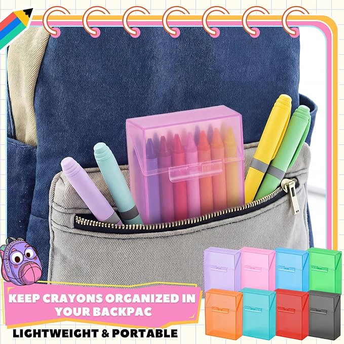 Clabby 16 Pcs Plastic Crayon Organizer Case for 24 Count Crayons Kids Art Supply Storage Box with Lid, Portable Holder for Classroom Home Travel, Fits Standard 24-Pack Crayon (Colorful)