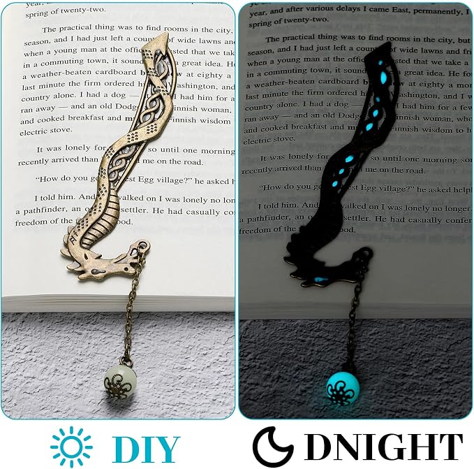 Jeffdad Dragon Bookmark, Fantasy Bookmark Gifts Glow in The Dark, Metal Bookmarks for Book Lovers, Cool Bookmarks Gifts for Women Men(Bronze Dragon and Ball)