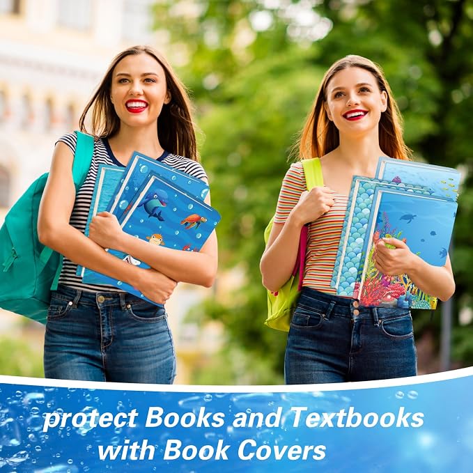 Gilprop 6 Pack Jumbo Stretchable Book Covers, Colorful Covers for Textbook Protection and Care, Washable Reusable Protective for Paperbacks Hardcover Books(Ocean,Blue,6-9inch)