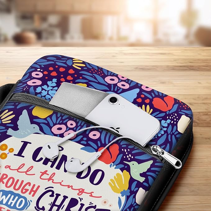 I Can Do All Things Bible Cover for Women with Handle and Zipper Pocket, Inspirational Floral Bible Case, Fits Standard Size Bible, Christian Gift for Girls, Church Use and Study