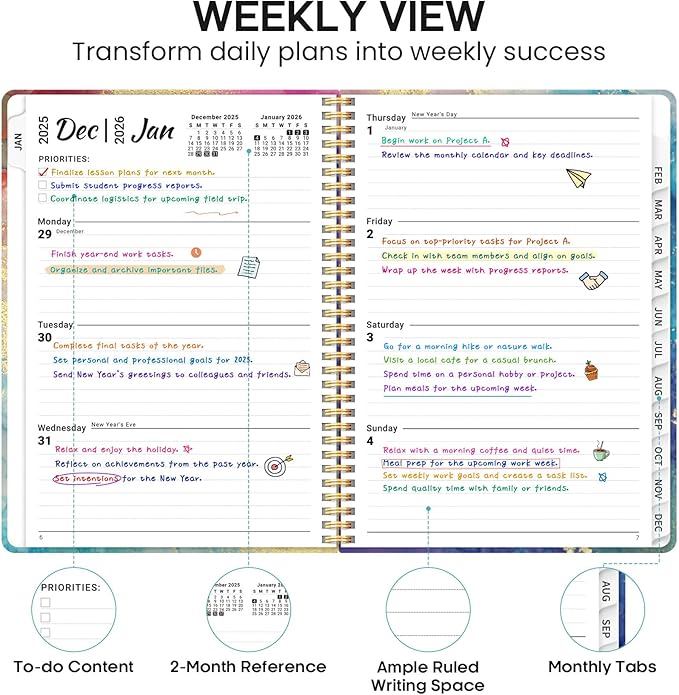 2026 Planner, Weekly and Monthly Calendar Planner Book, January 2026 - December 2026, Hardcover Spiral Planner with Monthly Tabs, Notes Pages, Perfect for Women & Men, A4 (8.5" x 11") - Gold