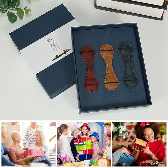 3PCS Magnetic Leather Bookmarks with Gift Box, Vintage Handmade Book Marks for Reading, Leather Magnetic Page Clips for Women Men Book Lovers, Teacher Appreciation Birthday Christmas Gifts