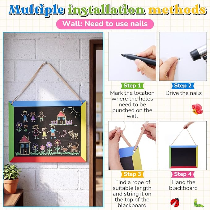 MotiMind 1 Pcs Giant Outdoor Chalkboard for Kids Suitable Indoor and Outdoor Use, Weatherproof Large Black Chalkboard Panels for Wall Back to School Decorations (Color Border)