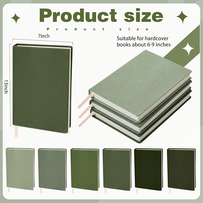 Gilprop 6 Pack Stretchable Book Covers 6-9 Inch Colored Fabric Reusable Book Protector Sleeve for Hardcovers Textbook Protection Supplies(Green)