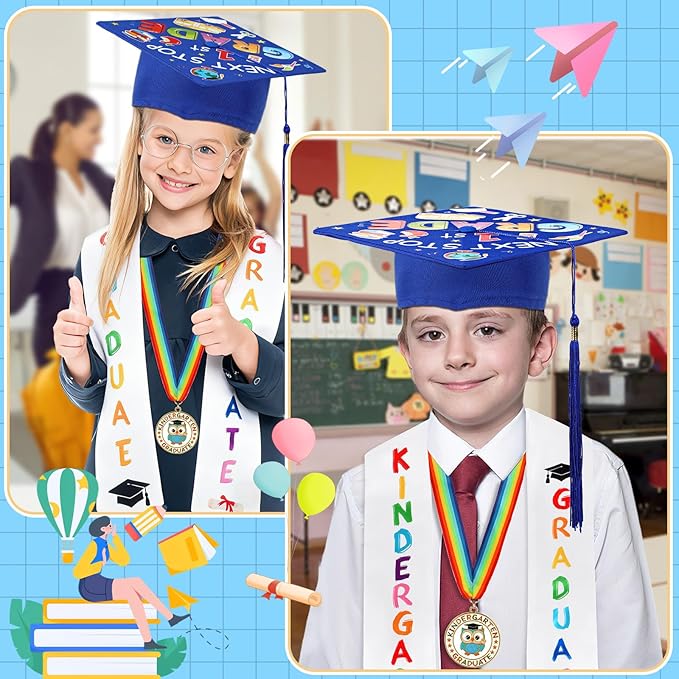 Kindergarten Graduation Cap Stole Medal Set, 2026 Preschool Kindergarten Graduation Gifts Party Supply for Boys Girls