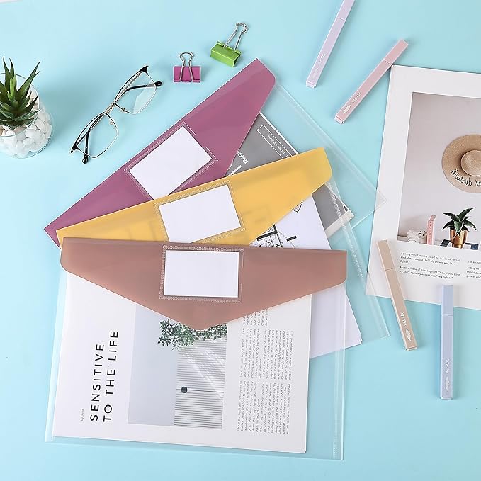 Mr. Pen- Clear Plastic Envelopes File Folders, 30 Pack, A4, Letter Size, Colorful Flaps, Bulk Clear Folders for Documents Plastic Poly Envelopes with Label for School, Home, Work, Office, Organizer