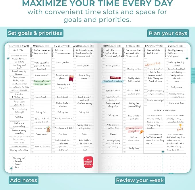 Clever Fox Planner Schedule – Undated Weekly & Monthly Life Planner with Time Slots, Appointment Book & Daily Organizer, A5 (Aquamarine)