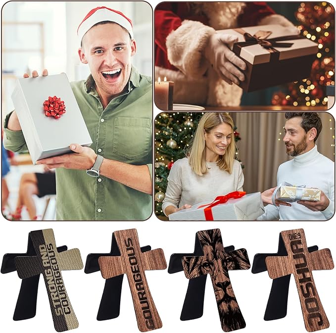 Glenmal 60 Pcs Magnetic Christian Cross Bookmark for Men Christmas Page Marker Set for Men Inspirational Scripture Strong Courageous Strong Lion for Xmas Bibles Books Church Favor