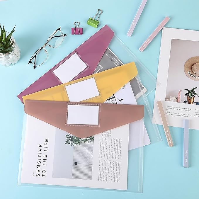 Mr. Pen- Clear Plastic Envelopes File Folders, 10 Pack, A4, Letter Size, Colorful Flaps, Clear Folders for Documents Plastic Poly Envelopes with Label for School, Home, Work, Office, Organizer