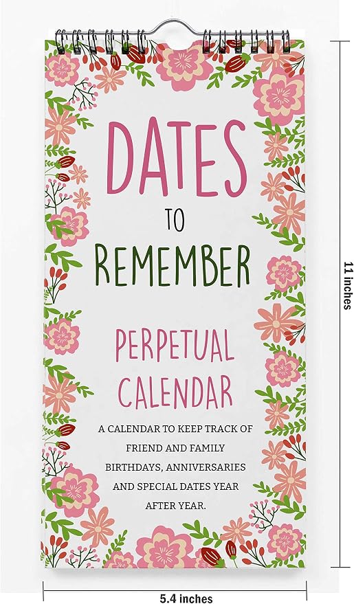 Floral Perpetual Calendar Birthday Wall Hanging Anniversary Special Events Reminder Calendar Book Journal Stationary Wall Hanging Birthday Gift Cards Planner Organizer