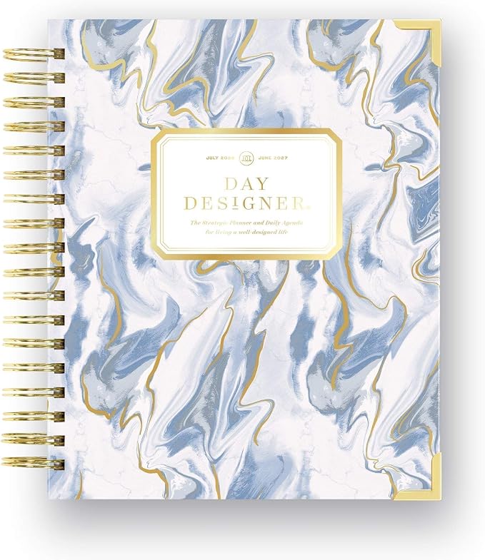 Day Designer 2026-2027 Daily Academic Year Planner Calendar, July 2026 - June 2027, 7.4" x 9.5", Glossy Laminated Cover, Wirebound, Laminated Tabs, Storage Pocket, Includes Stickers & Snap-In Ruler, Azure