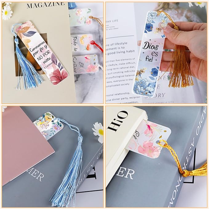 UV DTF Bookmark Wraps - 24 Sheets Bible Acrylic Bookmark Blanks Sticker, Spanish Bible Verse UV DTF Transfer Stickers, Flower Inspirational Quote Design for Book Lover