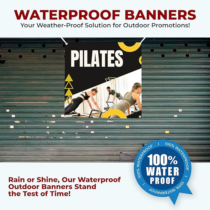 Pilaates Large Banners and Signs for Outdoor by Mavis Printing-Polyester Banner with 4 Holes for Easy Hang Indoor & Outdoor|4x1 Feet HD Print Sign to Promote Church| Made in USA