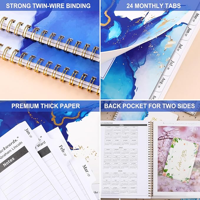 Monthly Planner 2026-2028 - 2 Year Planner 2026-2028, July 2026 - June 2028, 9" × 11", 2 year calendar 26-28 monthly planner with Flexible Cover + Pockets - Waterink