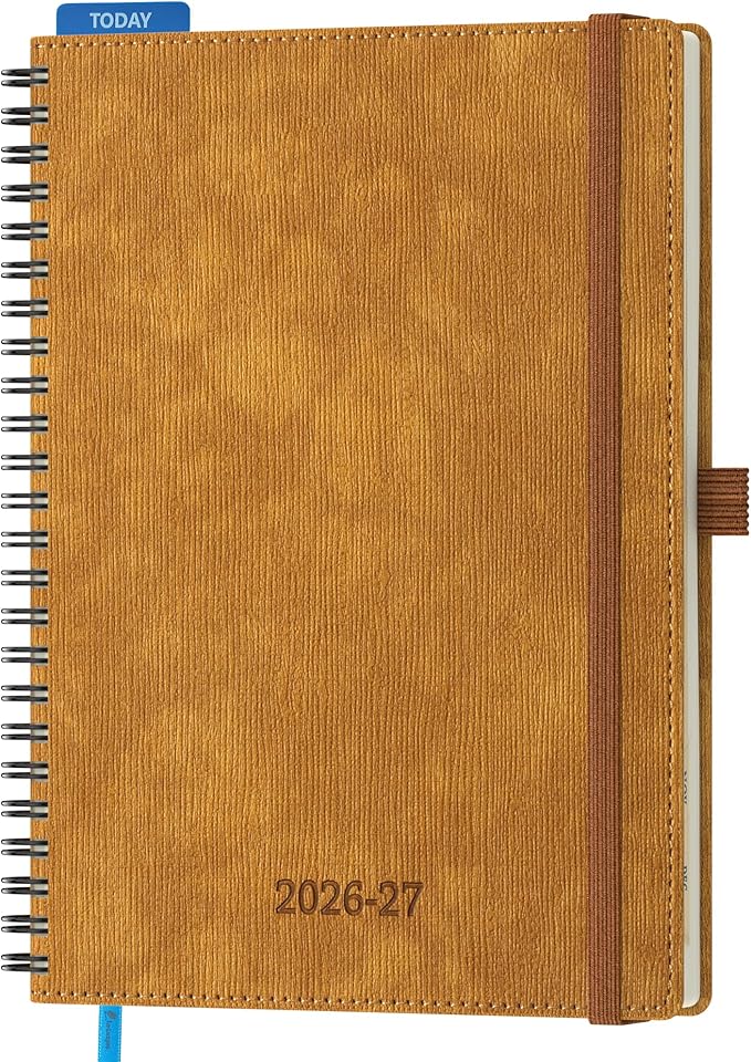 2026-2027 Planner, Daily Weekly Monthly Academic Planner, 18 Months Spiral Bound Agenda, 6.5"x 8.5", Vertical Layout, Calendar Planner, Vegan Leather Soft Cover,Caramel