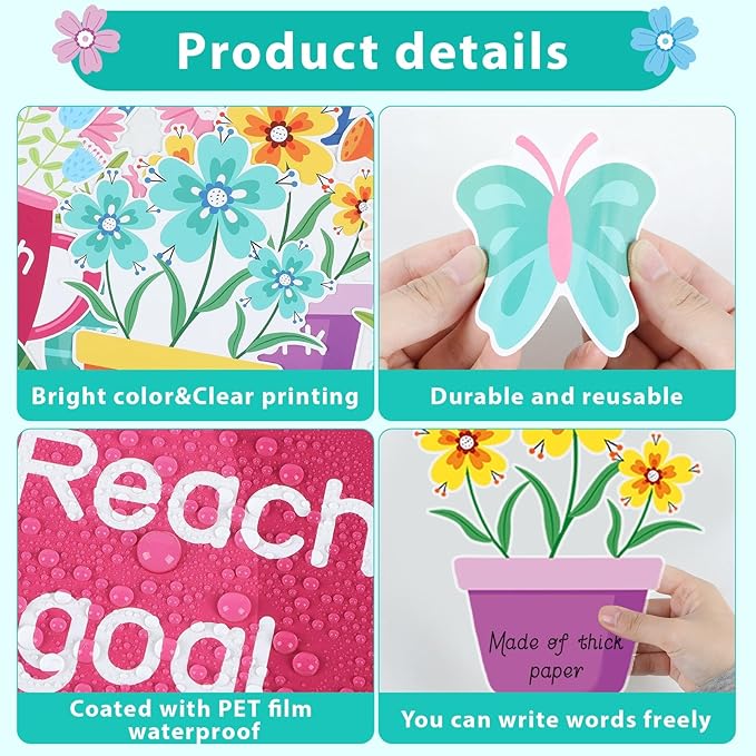 71PCS Never Stop Growing Bulletin Board Spring Bulletin Board Decorations Set Positive Flower Butterfly Paper Cutouts for Teacher Back to School Classroom Chalkboard Wall Decor Supplies