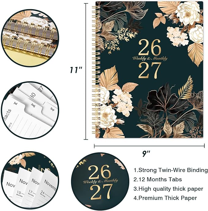 2026-2027 Planner - 9" x 11", 2026-2027 Weekly & Monthly Planner, JUL.2026 - JUN.2027, Large Academic Calendar with Sturdy Cover, Premium Paper, Twin-wire Binding, Monthly Tabs