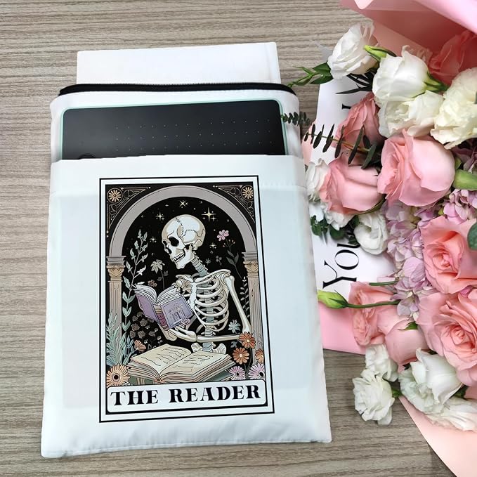 Book Sleeves with Zipper, Book Sleeve for Book Lovers, The Reader Tarot Card Book Sleeves, Book Pouch Kindle Protector, Gifts for Women Teacher Librarian Bookworm Bookish (White-C, Large)