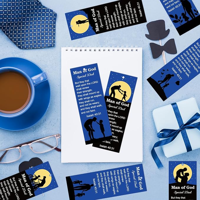 Haooryx Man of God Religious Christian Bookmarks - 120 Pcs Father's Day Book Marks Bible Verse Page Marker Gift Tag for Father's Day Dad's Birthday Party Gifts School Student Reward Teacher Supply