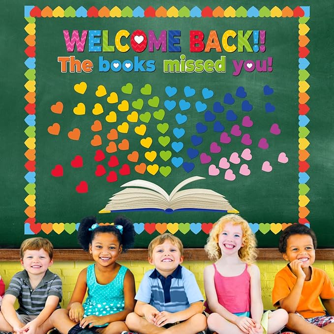 Heart Reading Bulletin Board Classroom Decorations Set Colorful Heart Bulletin Board Border Cutout Welcome Back The Book Missed You Craft Home School Library Wall Decor Supplies