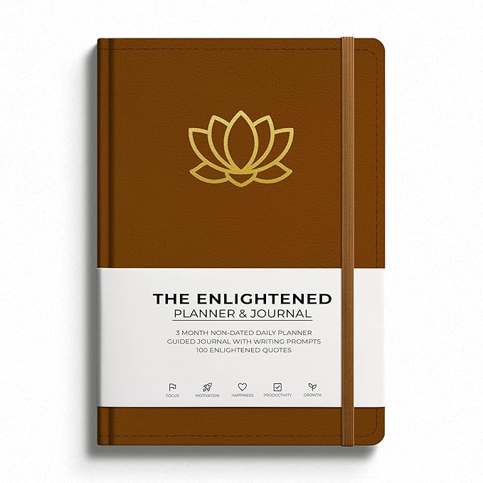 The Enlightened Planner & Journal - A 2-in-1 Daily Planner and Guided Journal with Inspiring Writing Prompts - Build Productivity and a Positive Mindset - 3 Months Undated (Brown)