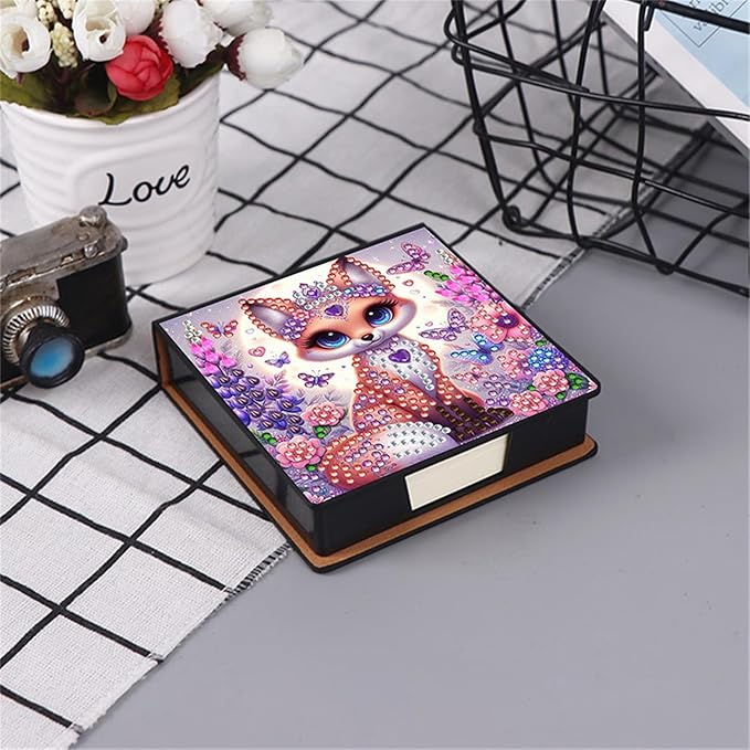 Fox Diamonds Painting Kit Note Box,Animal Memo Paper Storage Box Diamond Art,Sticky Note Holder Diamond Art,Diamond Painting Memo Pad For Office Desk. (Fox)