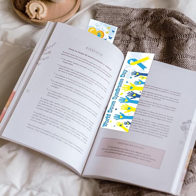 Down Syndrome Awareness Bookmarks, 120 Pcs Inspirational World Down Syndrome Day Book Marks, Blue Yellow Supportive Gifts for Seminar Handouts Charity Fundraisers School Events