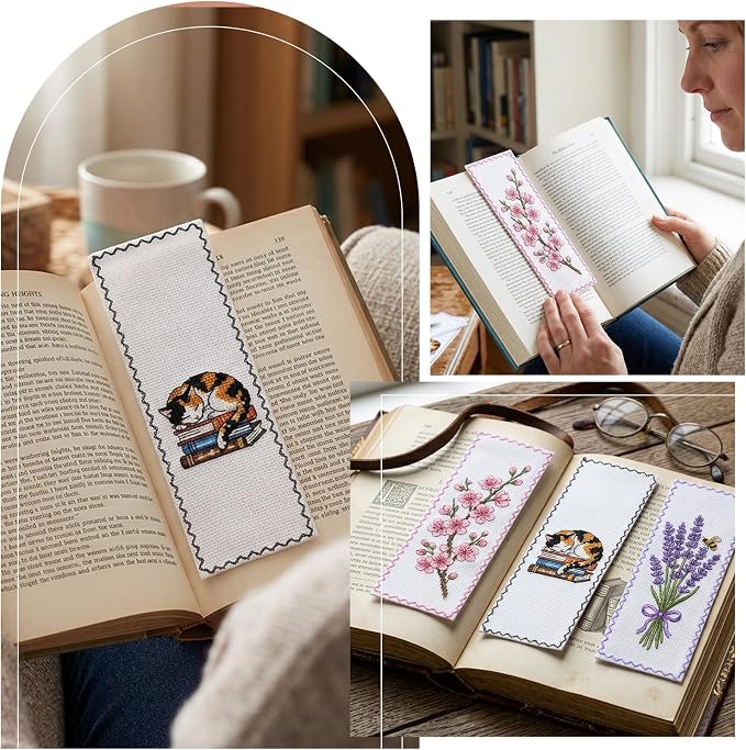 12 Pcs Blank Cross Stitch Bookmarks, Landscape Cross Stitch Bookmarks Blank, DIY Embroidery Fabric Bookmark for Beginners, 7.48x2.76 Inches, Multicolor
