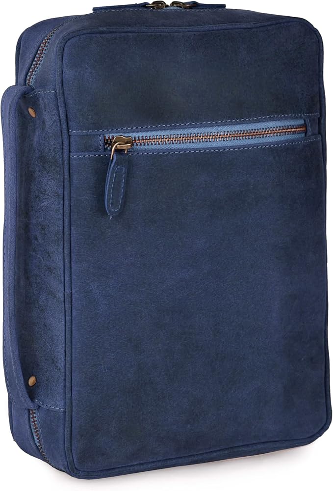 LEATHER VILLAGE Handmade Vintage Leather Bible Cover for Men & Women - Large Protective Bible Case & Organizer for Church, Travel & Study Christian Religious Antique Bookmark - Blue