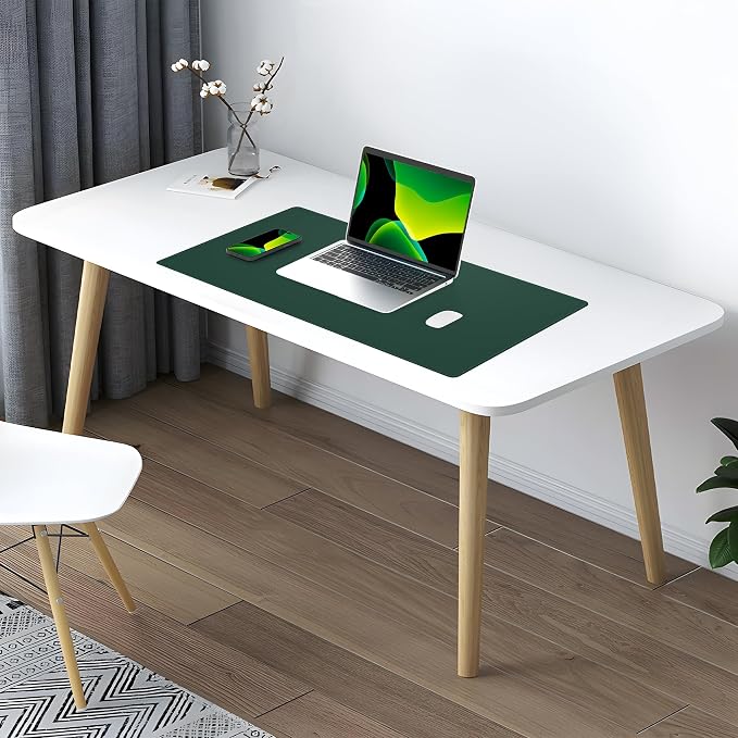 AFIING Cork Desk Mat, Dark Green, 23.6" x 13.7", Desk Pad Protector | Dual-Sided Cork & PU Leather, Non-Slip & Waterproof, Ideal for Laptop, Mouse & Small Desks