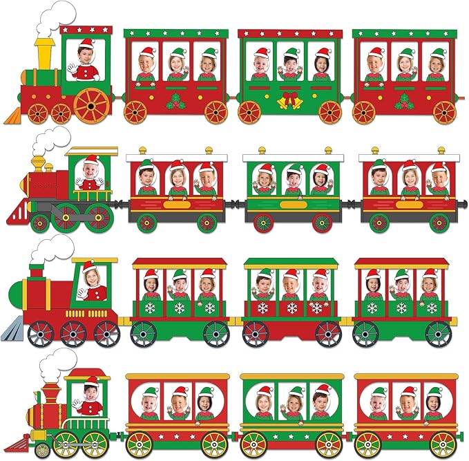 60pcs Christmas Theme Cutouts Xmas Trains Bulletin Board Decoration Set Christmas Train Paper Cut-Outs Classroom Decor for Xmas Holiday DIY Photo Craft Winter Party School Classroom Wall Door Supplies