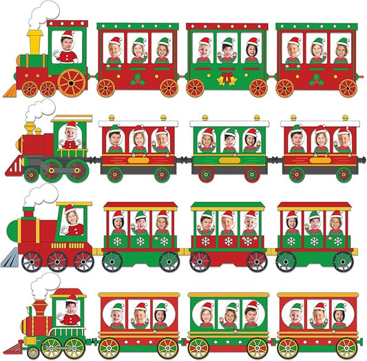 60pcs Christmas Theme Cutouts Xmas Trains Bulletin Board Decoration Set Christmas Train Paper Cut-Outs Classroom Decor for Xmas Holiday DIY Photo Craft Winter Party School Classroom Wall Door Supplies