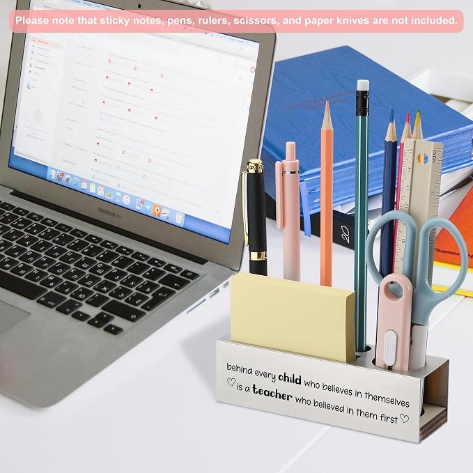Stainless Steel Pencil Holder with Teacher Quote, Appreciation Gift from Student for Women Men, Inspirational Desk Organizer for Classroom Office, Thank You Teacher Decor Plaque - FBA390