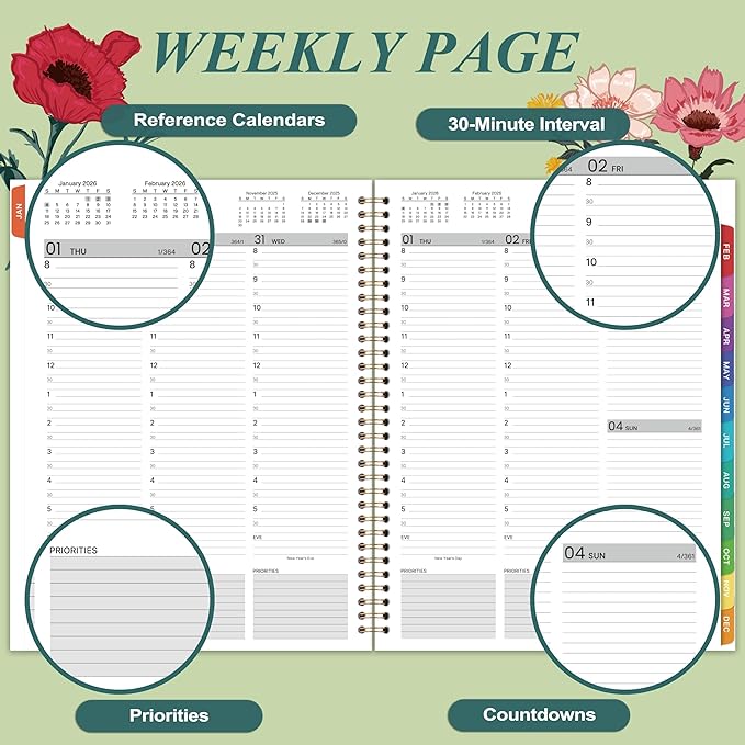 2026 Appointment Book/Planner - 2026 Daily Hourly Planner, Jan 2026 - Dec 2026, Weekly Appointment Book, 8.5" x 11", 30-Minute Interval, Lay-Flat, Tabs, Ample Space with Notes ＆ To-Do Lists