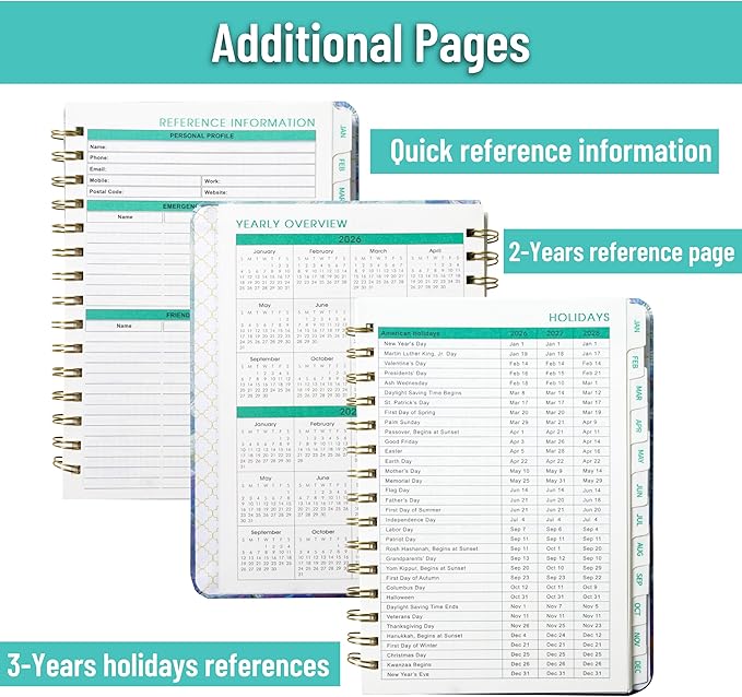 2026 Planner, Weekly and Monthly Calendar Planner for Women, Jan 2026 - Dec 2026, Hardcover Planning Agenda book, Spiral Bound, Inner Pocket, 6.3" x 8.5"