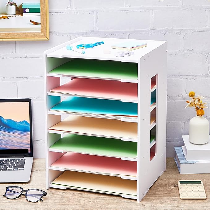 Juexica 8 Tier Scrapbook Paper Organizer 17.7 x 12.6 x 12.6 Inch Stackable Paper Storage Holder for Desk Desktop File Organizer for Home Office Classroom School