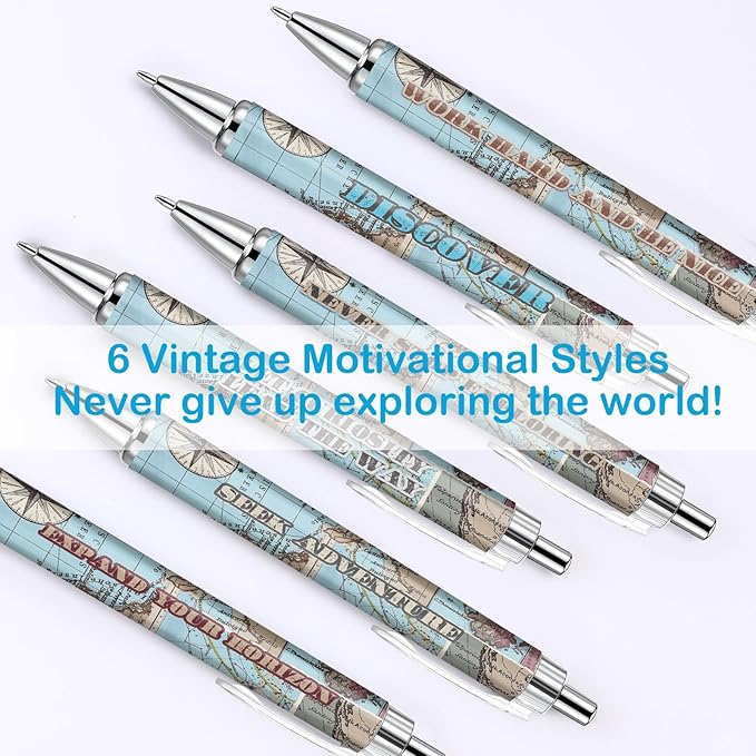 Cholemy 100 Pcs Travel Map Pen Bulk Airplane Baby Shower Favors Inspirational Pens Adventure Awaits Retractable Ballpoint Pen Black Ink Travel Baby Shower Gifts for Guests School Supply