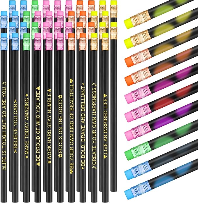 Eersida 80pcs Color Changing Mood Pencils Fun Pencils Bulk for Kids Students Motivational Pencil 2B Assorted Thermochromic Pencil with Eraser (Inspirational)