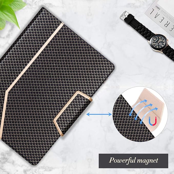 Toplive Business Padfolio, Executive Conference Folder with Document Sleeve, Letter/A4 Size Clipboard, Business Card Holders, Men's & Women's Mermaid Black