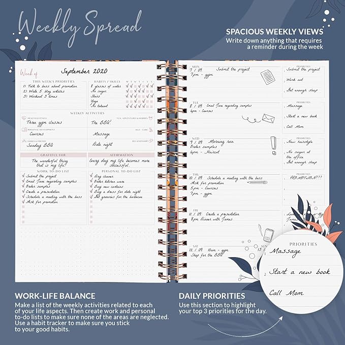 PLANBERRY Large Weekly Planner Premium – Undated Life & Budget Planner – Organizer & Productivity Journal, 8x10.4″ (Tropical Night)