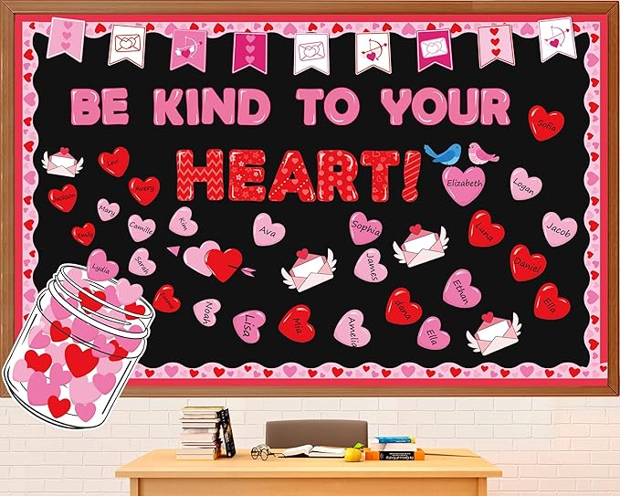 gisgfim Valentine's Day Bulletin Board Set Decorations Valentines Classroom Decor Love Heart Name Tag Cutouts for School Home Chalkboard Wall Door Valentine Party Supply(Be Kind to Your Heart)