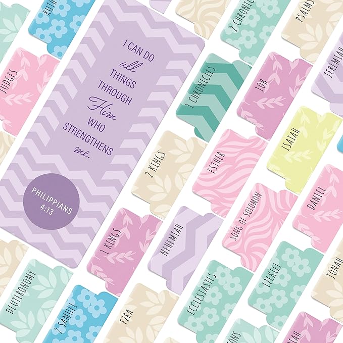 OFFILICIOUS Kawaii Bible Book Tabs – 100 Soft-Touch, Laminated Protestant & Catholic Bible Tabs – Bible Accessories – Durable Tabs for Bible – Bible Tabs Large Print – Pink Bible Tabs for Women